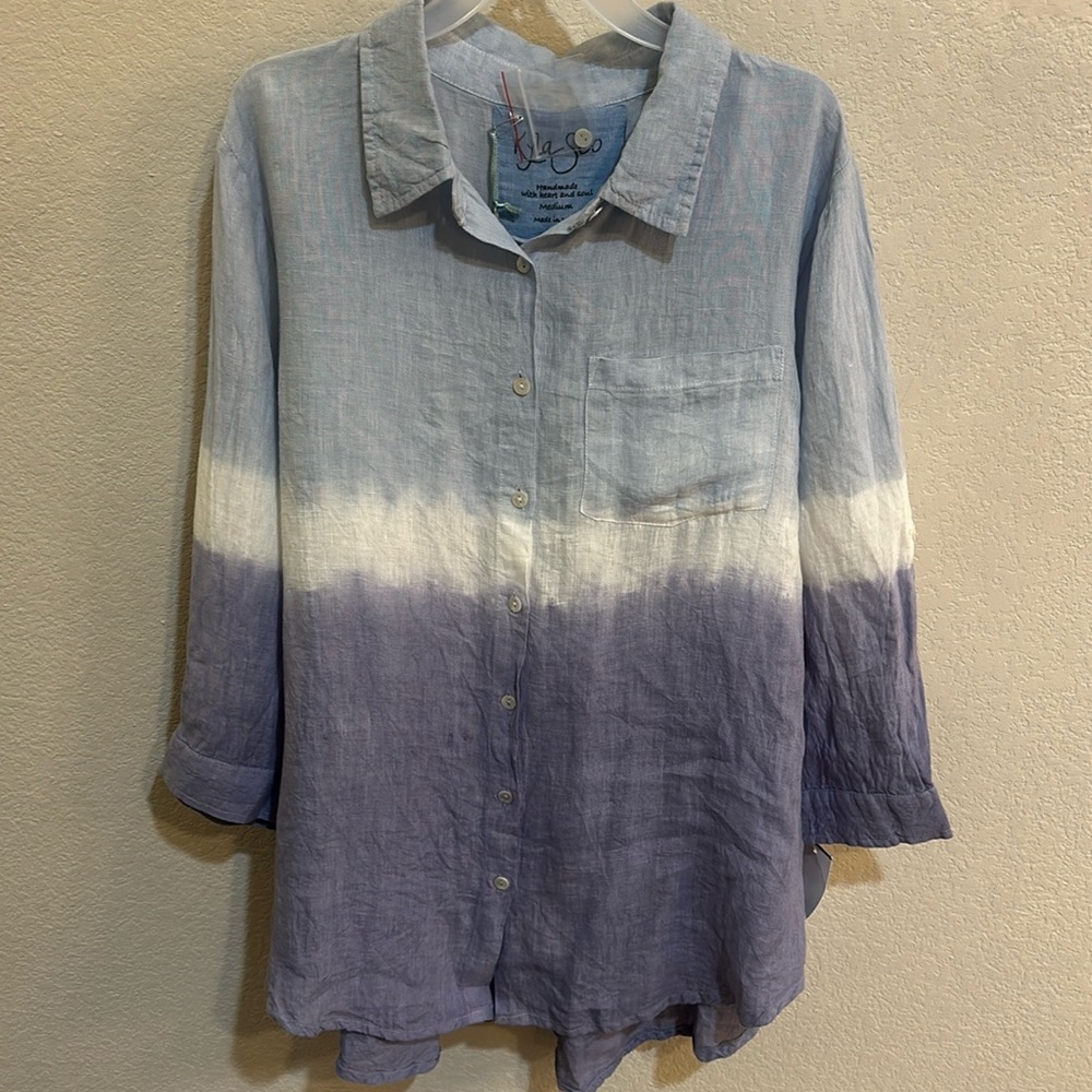 Kyla Seo Shirt Embroidered Floral Anthropology Tie Dye NWT Linen Ombré Light - Picture 2 of 8